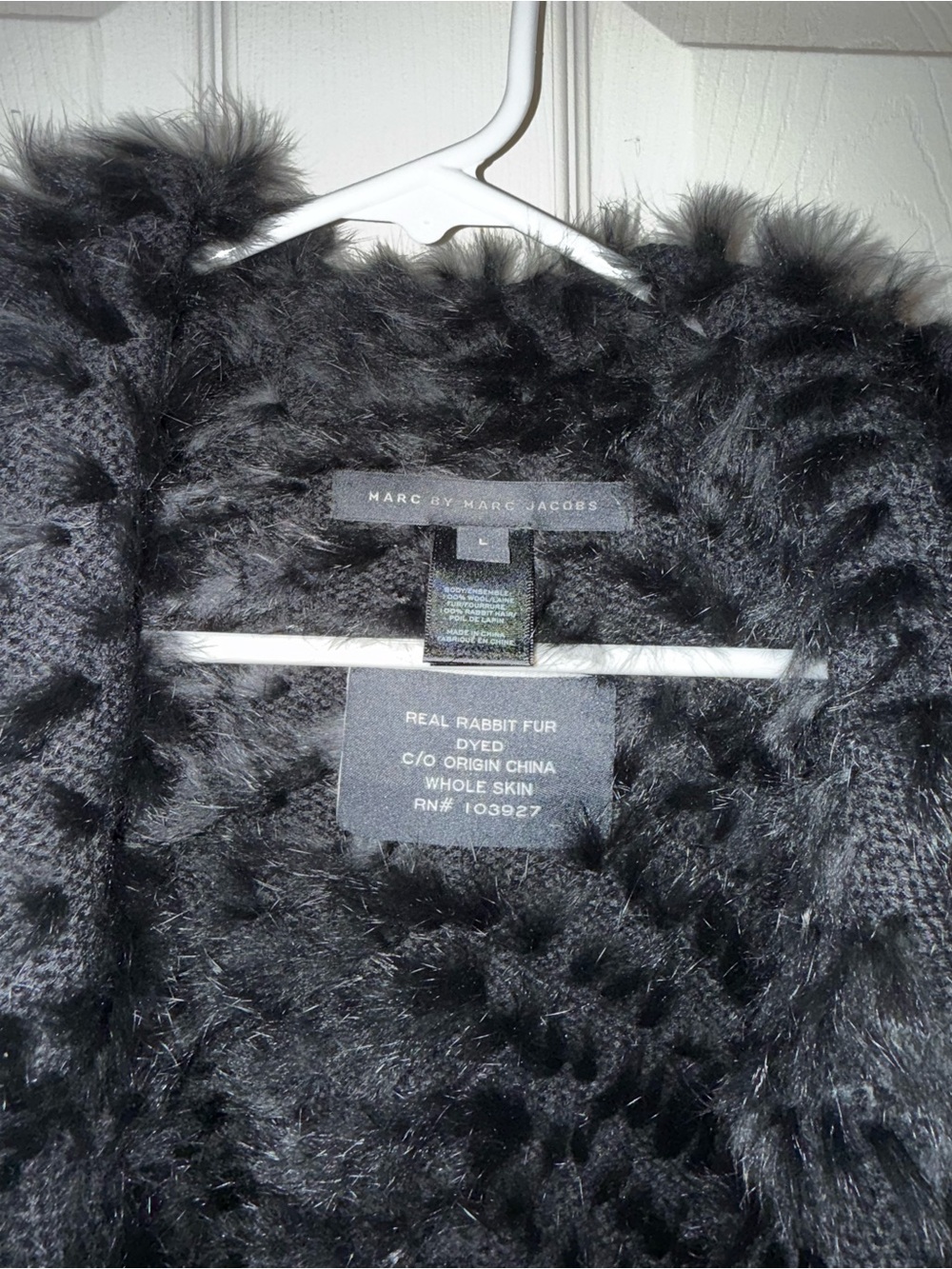 Marc by Marc Jacobs Genuine Rabbit Fur Hooded Waterfall Jacket Black Size Large - Picture 3 of 3